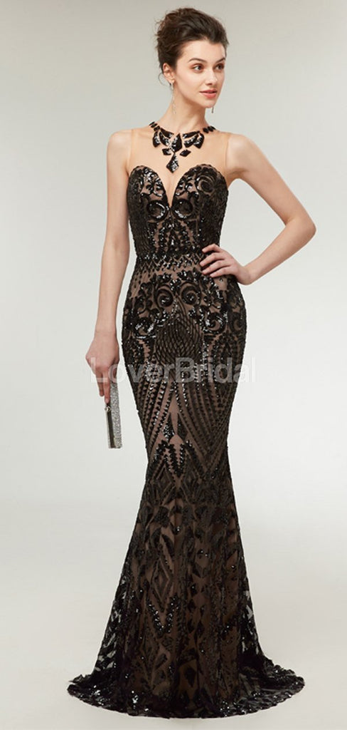 Black Sequin Sparkly Mermaid Evening Prom Dresses, Evening Party Prom Dresses, 12013