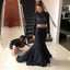 Black Two Pieces Sexy Mermaid Backless Long Sleeve High Neck Long Prom Dress, WG507