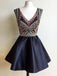 Black V Neck Heavily Beaded Cheap Short Homecoming Dresses Online, CM679