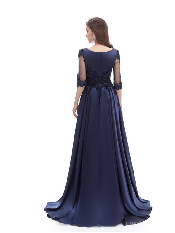 Blue A-line Half Sleeves V-neck Long Prom Dresses Online,Evening Party Dresses,12586