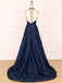 Blue A-line Halter V-neck Backless Long Party Prom Dresses,Cheap Prom Dresses,12357