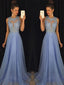 Blue A-line Jewel Sleeveless Long Prom Dresses Online,Dance Dresses,12410