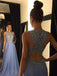Blue A-line Jewel Sleeveless Long Prom Dresses Online,Dance Dresses,12410