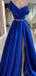 Blue A-line Off Shoulder High Slit Cheap Long Prom Dresses Online,12736