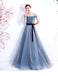 Blue A-line Off Shoulder Long Party Prom Dresses, Cheap Dance Dresses,12351