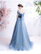 Blue A-line Off Shoulder Long Party Prom Dresses, Cheap Dance Dresses,12351