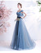 Blue A-line Off Shoulder Long Party Prom Dresses, Cheap Dance Dresses,12351