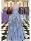 Blue A-line Spaghetti Straps Cheap Long Prom Dresses, Evening Party Dresses,12728
