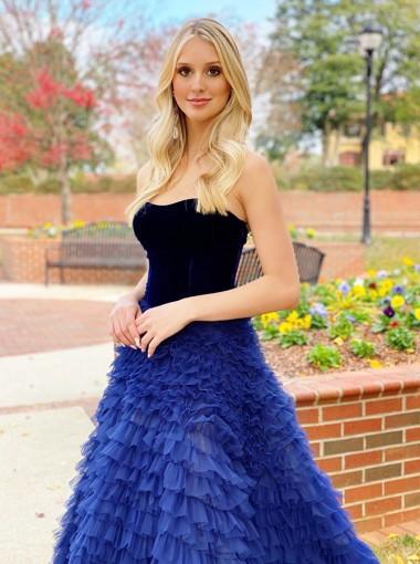 Blue A-line Sweetheart Sleeveless Long Party Prom Dresses Online, Dance Dresses,12375