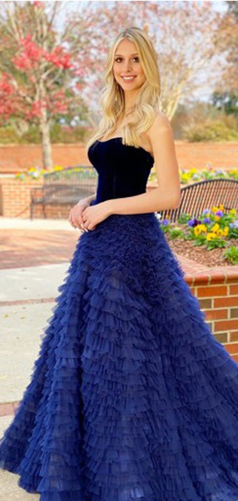 Blue A-line Sweetheart Sleeveless Long Party Prom Dresses Online, Dance Dresses,12375