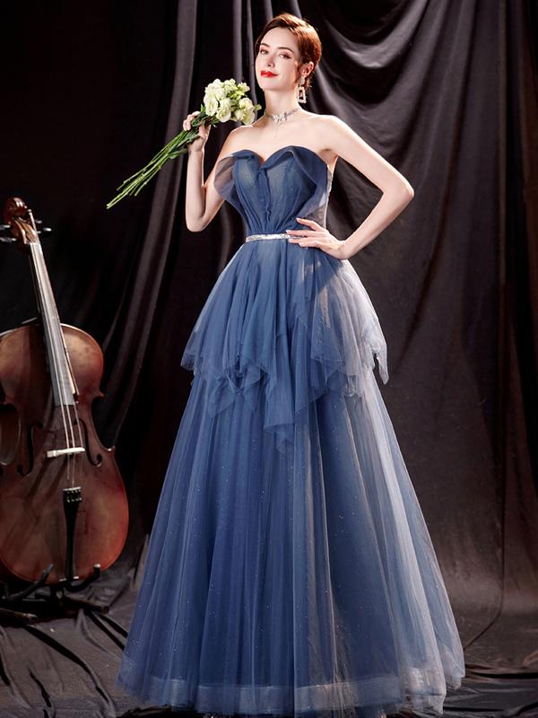 Blue A-line Sweetheart Sleeveless Party Prom Dresses, Cheap Dance Dresses,12350