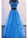 Blue A-line Two Pieces Off Shoulder Maxi Long Prom Dresses,Evening Dresses,12963