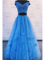 Blue A-line Two Pieces Off Shoulder Maxi Long Prom Dresses,Evening Dresses,12963