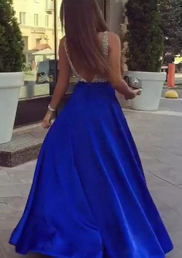 Blue A-line V-neck Cheap Long Prom Dresses Online,Dance Dresses,12718