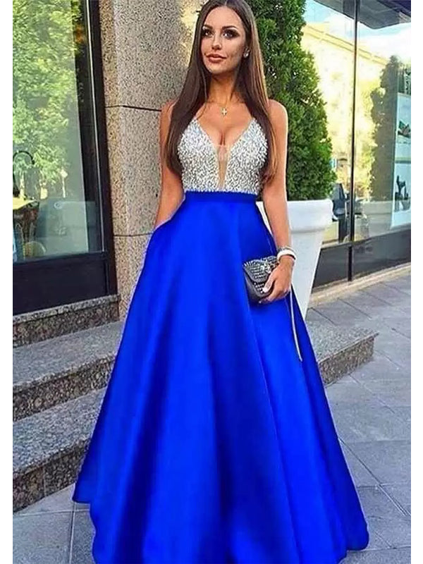 Blue A-line V-neck Cheap Long Prom Dresses Online,Dance Dresses,12718
