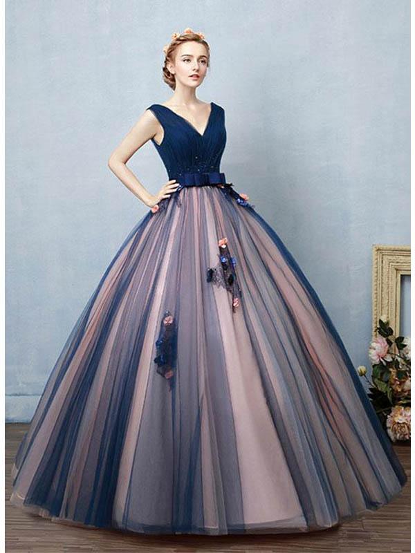 Blue A-line V-neck Cheap Long Prom Dresses Online, Evening Party Dresses,12497