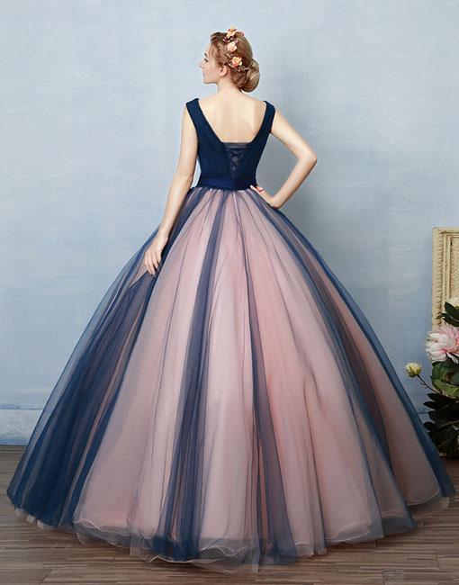 Blue A-line V-neck Cheap Long Prom Dresses Online, Evening Party Dresses,12497