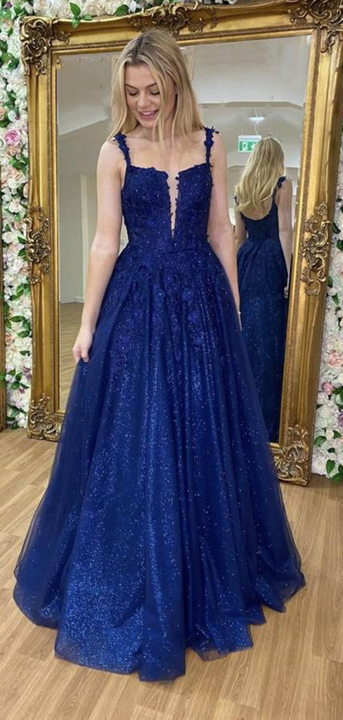 Blue A-line V-neck Cheap Long Prom Dresses Online,Evening Party Dresses,12522