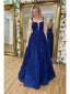 Blue A-line V-neck Cheap Long Prom Dresses Online,Evening Party Dresses,12522