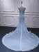 Blue Mermaid Cap Sleeves Beading Long Lace Applique Party Prom Dresses Online,12369