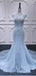 Blue Mermaid Cap Sleeves Beading Long Lace Applique Party Prom Dresses Online,12369