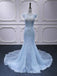Blue Mermaid Cap Sleeves Beading Long Lace Applique Party Prom Dresses Online,12369