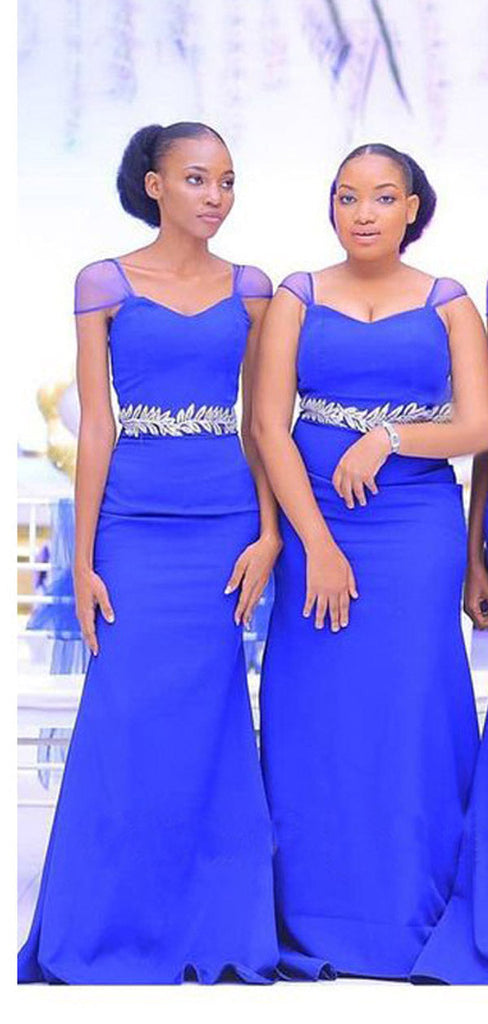 Blue Mermaid Cap Sleeves Cheap Long Bridesmaid Dresses,WG1232