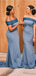 Blue Mermaid Off Shoulder Cheap Long Bridesmaid Dresses,WG1214