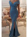 Blue Mermaid Off Shoulder V-neck Side Slit Long Prom Dresses Online,12460