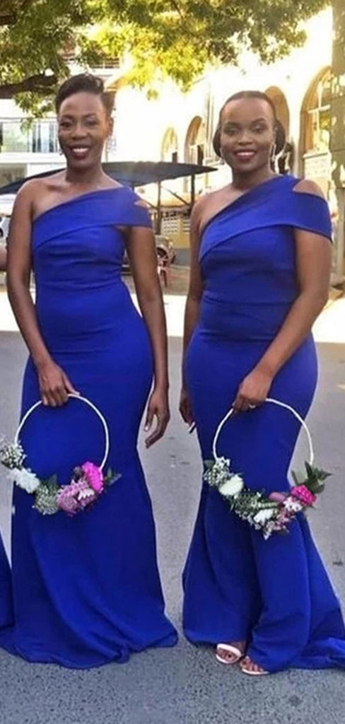 Blue Mermaid One Shoulder Cheap Long Bridesmaid Dresses Online,WG1048