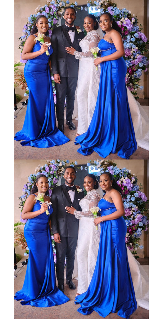 Blue Mermaid One Shoulder Cheap Long Bridesmaid Dresses,WG1433