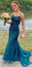 Blue Mermaid Spaghetti Straps Backless Cheap Long Prom Dresses,12659