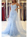 Blue Mermaid Spaghetti Straps Long Prom Dresses Online, Evening Dresses,12463