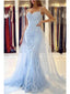 Blue Mermaid Spaghetti Straps Long Prom Dresses Online, Evening Dresses,12463