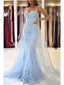 Blue Mermaid Spaghetti Straps Long Prom Dresses Online, Evening Dresses,12463