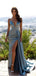 Blue Mermaid Spaghetti Straps V-neck High Slit Cheap Long Prom Dresses,12729
