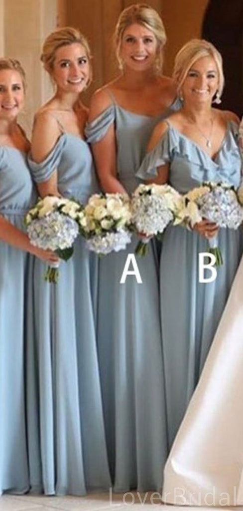 Blue Off Shoulder Chiffon Long Cheap Bridesmaid Dresses Online, WG610