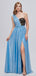 Blue One Shoulder A-line High Slit Cheap Long Prom Dresses Online,12797