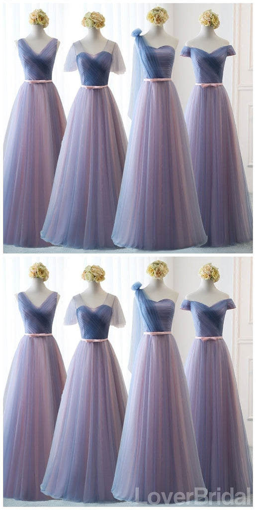 Blue Pink Tulle Floor Length Mismatched Cheap Bridesmaid Dresses Online, WG539