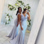 Blue Sexy Mermaid Sleeveless Long Bridesmaid Dresses Gown Online,WG909