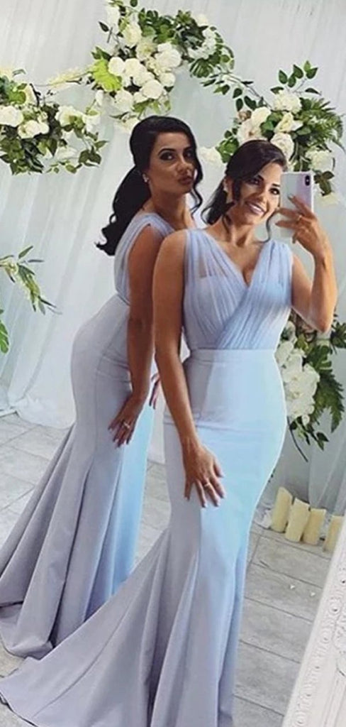 Blue Sexy Mermaid Sleeveless Long Bridesmaid Dresses Gown Online,WG909