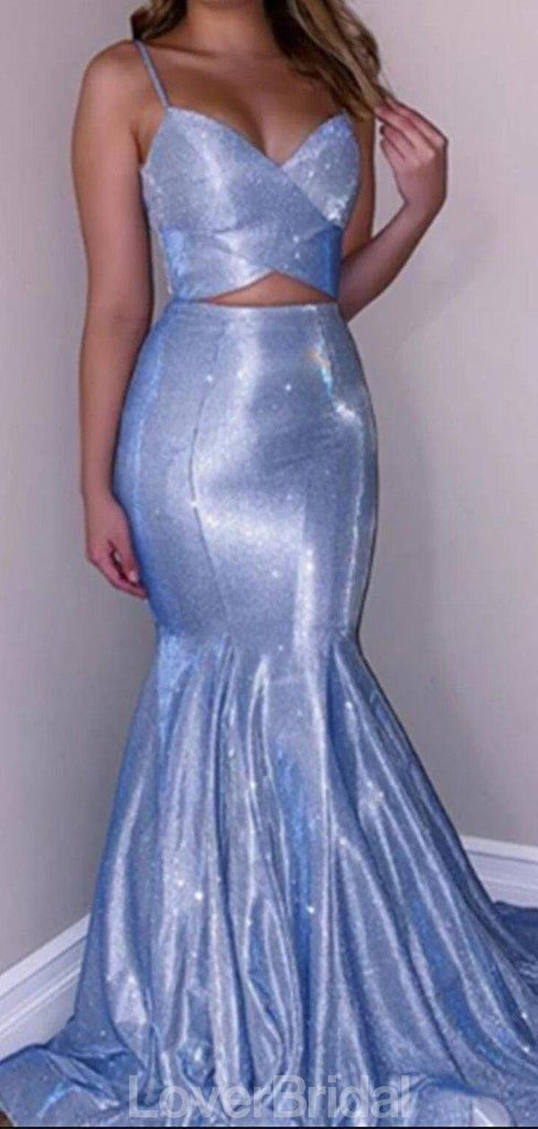 Blue Spaghetti Straps Mermaid Evening Prom Dresses, Evening Party Prom Dresses, 12190