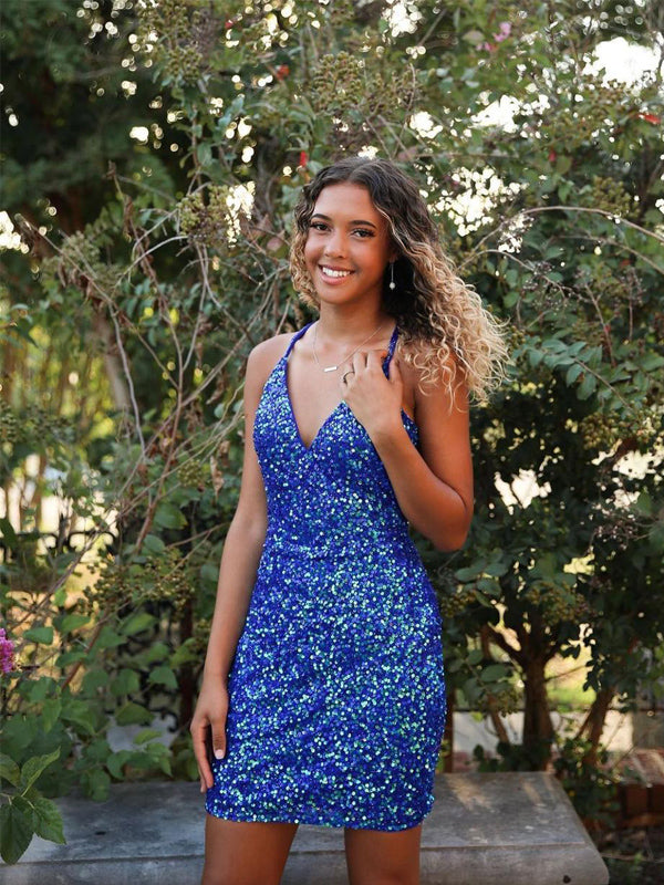 Blue Spaghetti Straps Short Homecoming Dresses,Cheap Short Prom Dresses,CM945