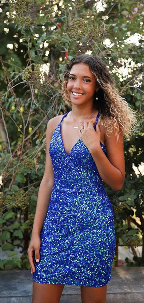 Blue Spaghetti Straps Short Homecoming Dresses,Cheap Short Prom Dresses,CM945