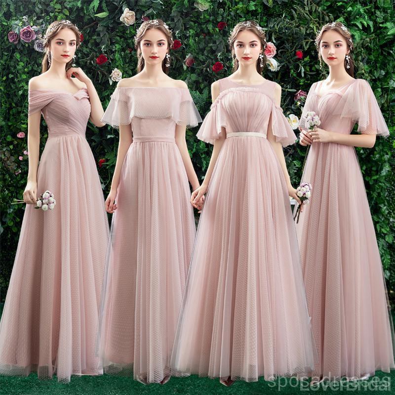 Blush Pink Floor Length Mismatched Cheap Bridesmaid Dresses Online, WG531