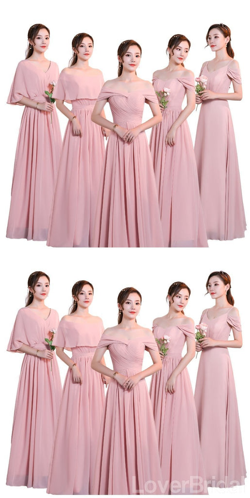 Blush Pink Floor Length Mismatched Chiffon Cheap Bridesmaid Dresses Online, WG534