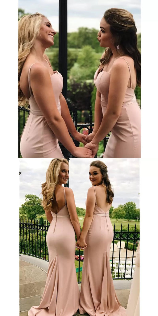 Blush Pink Mermaid Spaghetti Straps Cheap Long Bridesmaid Dresses,WG1117