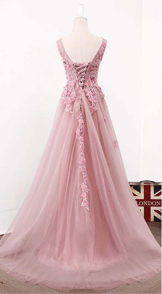 Blush Pink V Neckline Two Straps Lace Evening Prom Dresses, 2022 Party Prom Dress, Custom Long Prom Dress, Cheap Party Prom Dress, 17039