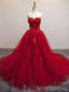 Bright Red Ball Gown Lace Cheap Long Evening Prom Dresses, Cheap Custom Sweet 16 Dresses, 18520