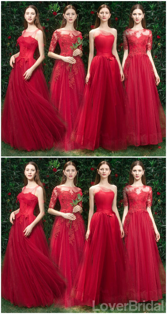 Bright Red Lace Tulle Short Mismatched Cheap Bridesmaid Dresses Online, WG537